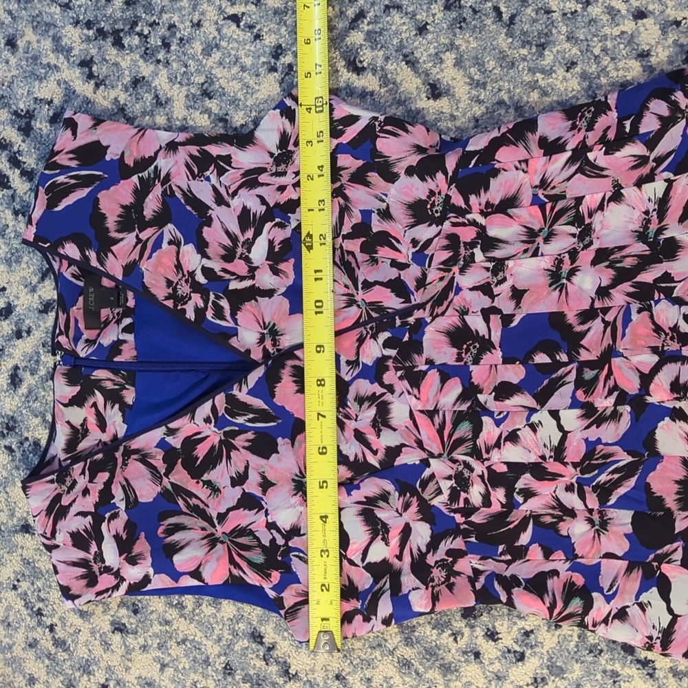 J Crew 2 silk dress floral pink blue midi length zip in back sleeveless pleated - Picture 10 of 16